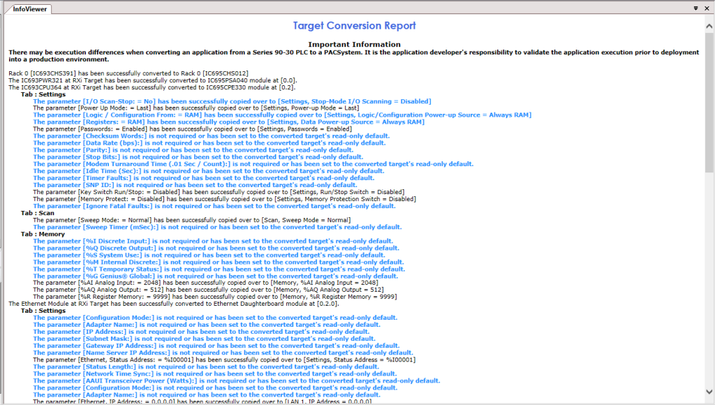 Fanuc Target Conversion Report